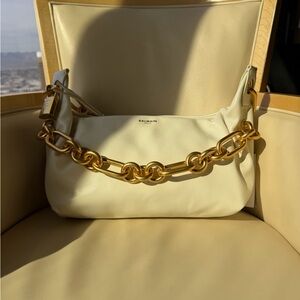 Balmain Cream Shoulder Bag with Gold Chain